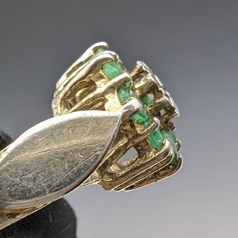 British Vintage Jewelry Emerald & Diamond Sterling Silver Ring